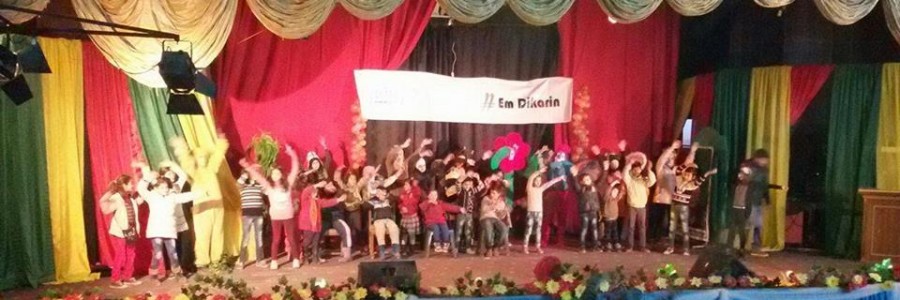 Children with special needs take part in a play as part of the Biniqdar campaign