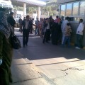 Syrian refugees queuing at the Bab Al-Hawa border crossing