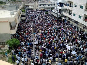 Thousands took to the streest in Banyas on Friday