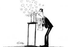 A cartoon by Ali Ferzat mocking Assad's likening of the "Arab Spring" to a "soap bubble" - Facebook