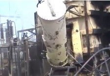 The main power distribution station in Maarat Al-Nu'man after it was shelled in March. Credit: YouTube.