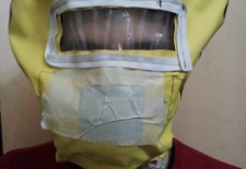 Abu Wael, a paramedic from the town of Zamlka, says he chose the colour yellow for these masks because it reminds children of the cartoon character Sponge Bob.