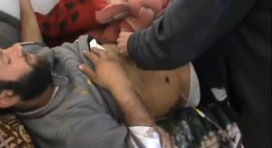 An injured man receives treatment in Kfar Nabl. Credit: YouTube