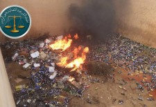 This photo, published by the Judicial Sharia Committee in Deir al-Zor, allegedly shows the destruction of liquor that was on its way to "Assad's militias". Credit: Facebook