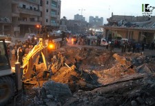 The site where a surface-to-surface missile landed in Raqqa on November 28. Credit: "Lens Young raqquai" page on Facebook.