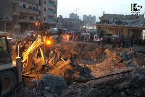 The site where a surface-to-surface missile landed in Raqqa on November 28. Credit: "Lens Young raqquai" page on Facebook.