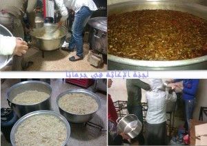 Volunteers at Jaramana Relief Committee prepare meals for displaced families. Credit: Facebook
