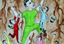 A poster held in Kfar Nabel during the commemoration of the revolution’s third anniversary. Photo credit: “The Banners of Occupied Kfar Nabel” page on Facebook.