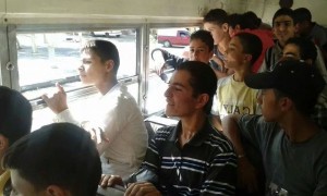 Students from the Yarmouk camp as they leave to take their examinations -Facebook