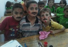 Pupils at the Human Care school in Hass take a break from classes (Credit: Syrian Namaa Charity Organisation Facebook Page).