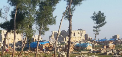 Displaced people have been living in tents among the ancient ruins of Khirbet Hass.
Photograph: Ahmad al-Akla