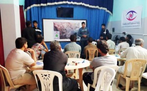 A meeting about the progress of Kfar Nabel’s census project. Photo: Mostafa al-Jalal